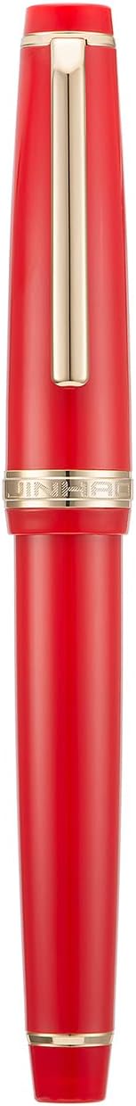 Jinhao 82 Red Acrylic Fountain Pen, Iridium Extra Fine Nib Classic Design Smooth Writing Pen with Ink Converter (Gold Trim)