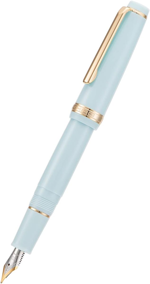 Jinhao 82 Light Blue Acrylic Fountain Pen, Iridium Bent Nib Classic Design Smooth Writing Pen with Ink Converter (Gold Trim)