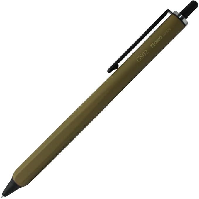 OHTO GS02 Roller Gel Pen, Retractable Needle Tip 0.5mm Fine Point, Khaki Barrel, Ultra-Quick Drying Black Gel Ink Pen, All-Metal Hybrid Body, GS02-G5-KK