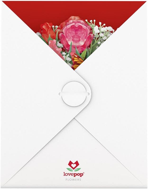 Lovepop Watercolor Roses and Butterflies - Pop Up Paper Flower Bouquet - Everyday Bouquet - 10.25' Premium Display 3D Pop Up - Notecard Included