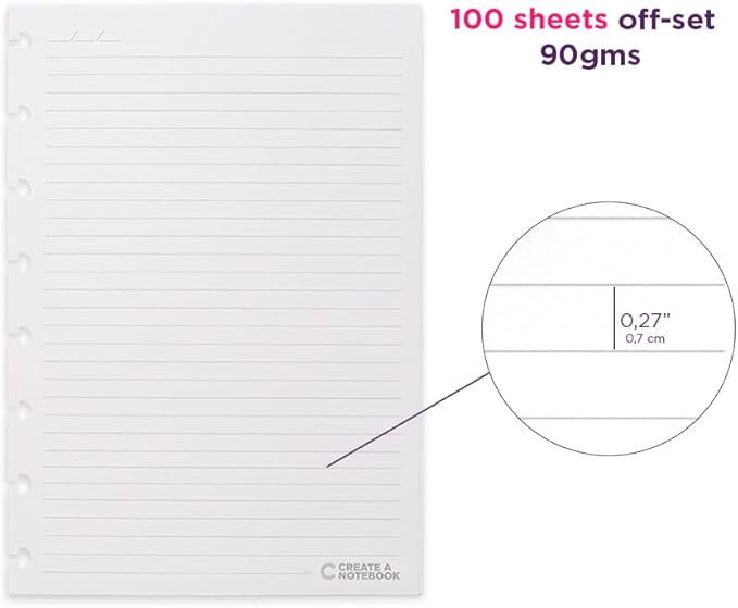 Discbound Notebook Rulled Refills Paper - 5.51" x 7.87" Paper for Custom Discbound Notebook, Planner or Daily Use – 90 GSM Custom Note-Taking System Discbound Inserts – 100 Sheets