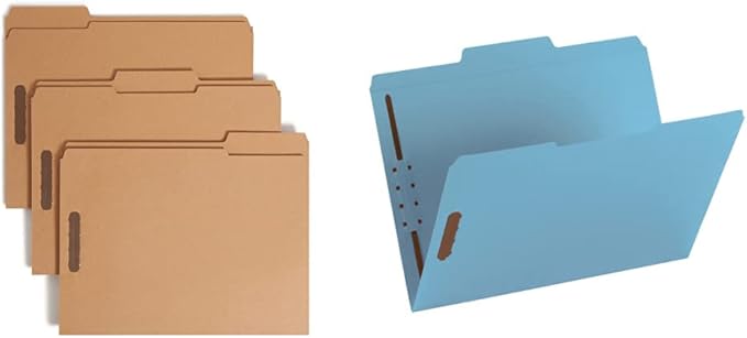 Smead Fastener File Folder, 2 Fasteners, Reinforced 1/3-Cut Tab, Letter Size, Kraft & Blue, 50 per Box