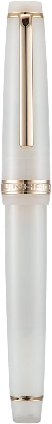 Jinhao 82 Acrylic Fountain Pen, Iridium Extra Fine Nib with Ink Converter, Transparent Ivory White Classic Design Smooth Writing Pen (Gold Trim)