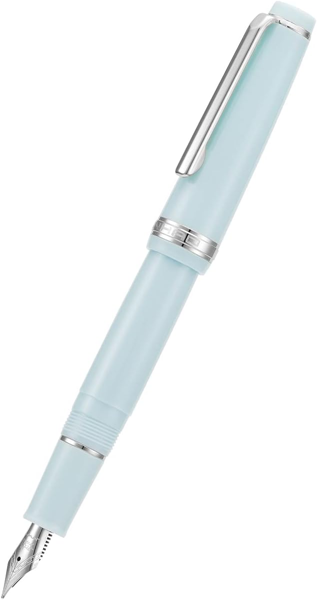 Jinhao 82 Light Blue Acrylic Fountain Pen, Iridium Extra Fine Nib Classic Design Smooth Writing Pen with Ink Converter (Silver Trim)