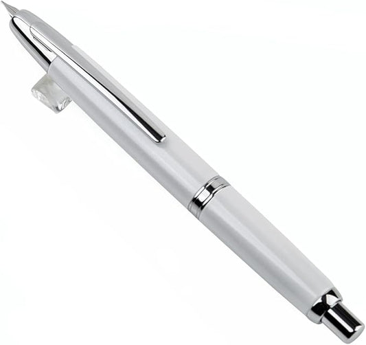 JINHAO 10 Press Fountain Pen, Retractable Metal Pen with Ink Converter (F Nib 0.5mm, Pearl White)