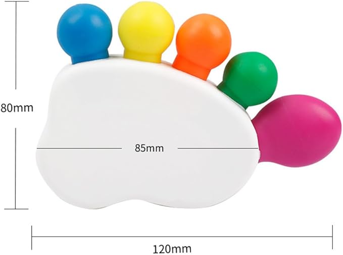 Creative 5 Color in 1 Toes Shape Highlighter Marker, Multicolor Highlighter Pens for Daily Journal Planner, Coloring Book, Note Taking and Reading, etc.
