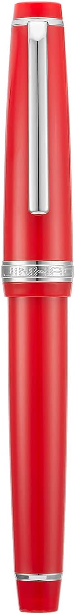 Jinhao 82 Red Acrylic Fountain Pen, Iridium Fine Nib Classic Design Smooth Writing Pen with Ink Converter (Silver Trim)