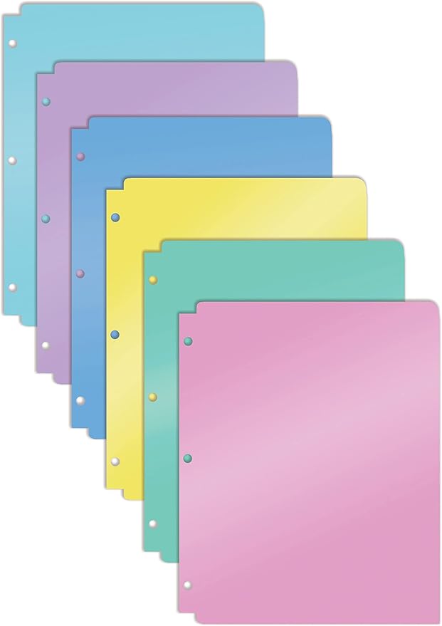 Better Office Products 3 Hole Punch Pocket Folders, Bulk Pack, Sturdy Plastic 2 Pocket Folders, Assorted Pastel Colors, Letter Size, with Business Card Slot,(6 Pack)