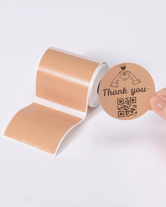 Phomemo Labels-Brown Sticker Circle Thermal Label for Jam and Jelly Jar Labels, and More (1.96" x 1.96" Round, 140 Labels/Roll) Compatible with M110/M220/M221/M110/M120/M250, Black on Brown, 50 x 50mm