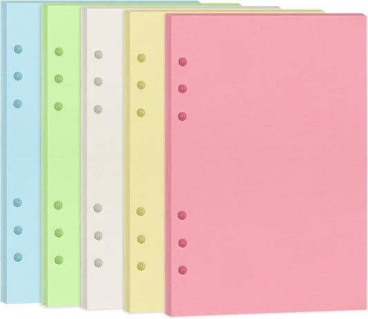A5 Refills Paper, A5 Binder Planner Loose Leaf Paper, [5 Color] 100 Sheets (200 Pages) 6-Hole Notebook Refills for 6-Ring Refillable A5 Ring Binder Notebook Planner, Blank Paper