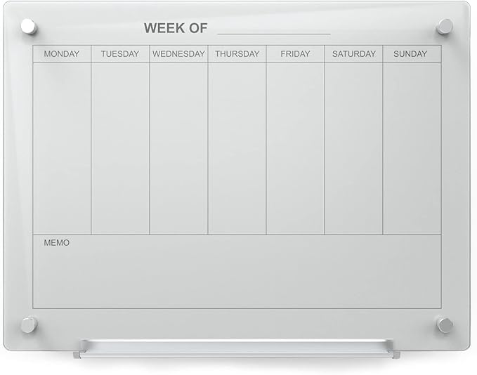 Audio-Visual Direct Magnetic White Weekly Calendar Dry- Erase Board Set -2' x 1.5' - Includes Magnets, Hardware & Marker Tray