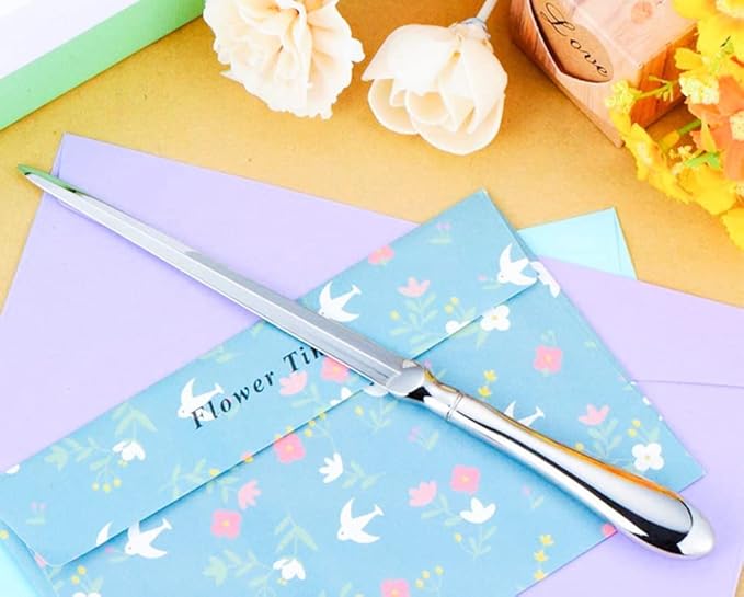 BANCHELLE Letter Opener Envelope Slitter Zinc Alloy Envelope Opener with Black Box (Silver, 9.06 × 0.71 × 0.39 inches), 2 PCS