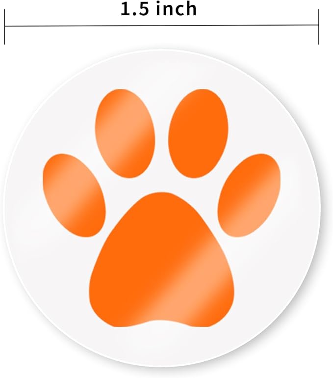 Paw Print Stickers,1.5" Clear Round Bear Paw Print Stickers Dog Puppy Paw Stickers Bear Paw Stickers with Perforation Line (500 PCS,Orange)