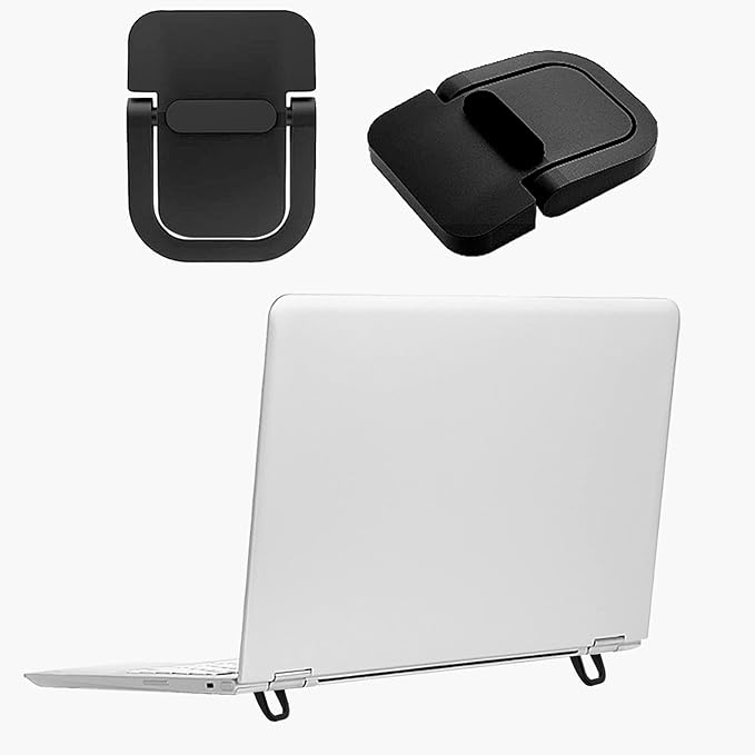 2Pcs Self-Adhesive Keyboard Stand for Desk, Portable Laptop Kickstand, Adjustable Laptop Stand Riser Feet Aluminum Stable for MacBook, 10-18" Laptop, iPad(Black)