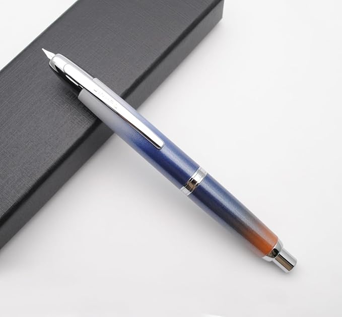 JINHAO 10 Press Fountain Pen, Retractable Metal Pen with Ink Converter (EF Nib 0.38mm, Gradient Dark Blue)