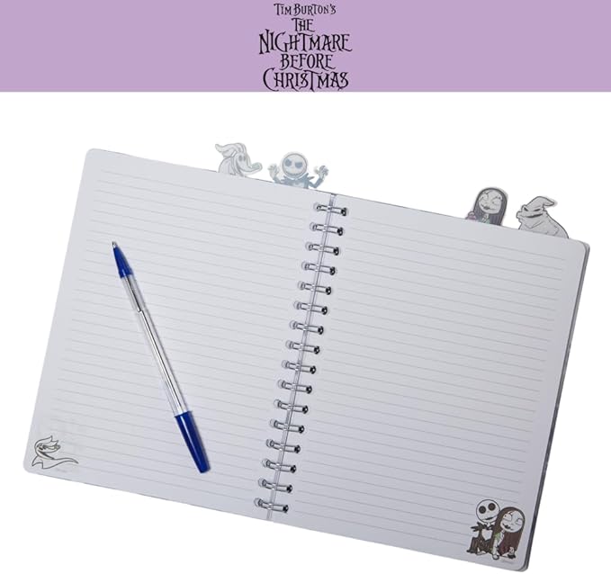 Innovative Designs Nightmare Before Christmas Tab Journal Notebook, Spiral Bound, 96 Lined Pages, 8 x 7 inches, Black/White