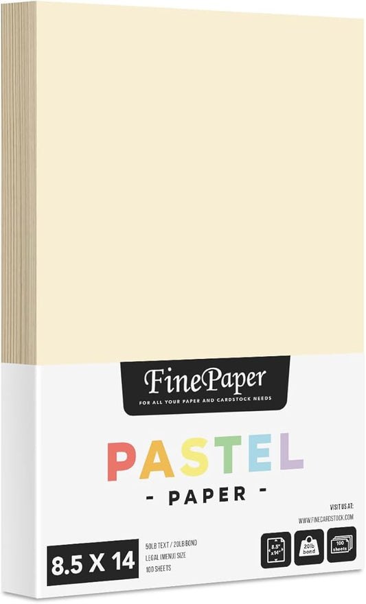 Cream Pastel Colored Menu Paper - 8.5" x 14" (Legal Size) - For Documents, Announcements, Menus Arts and Crafts | Bulk Pack of 100 Sheets