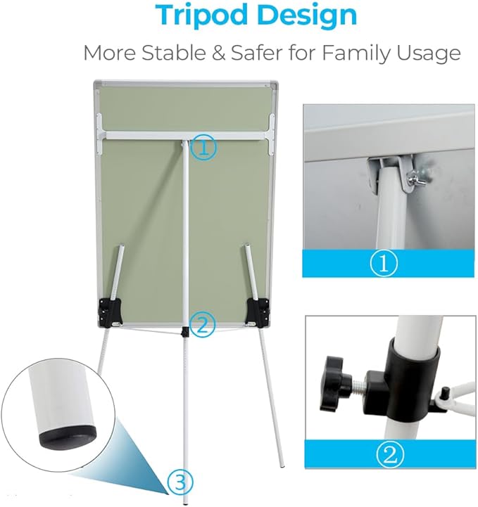 Magnetic Dry Erase Easel 36" x 24", Height Adjustable Tripod Dry Erase Board Office Presentation Whiteboard with Flipchart Pad, Magnets & Eraser, White