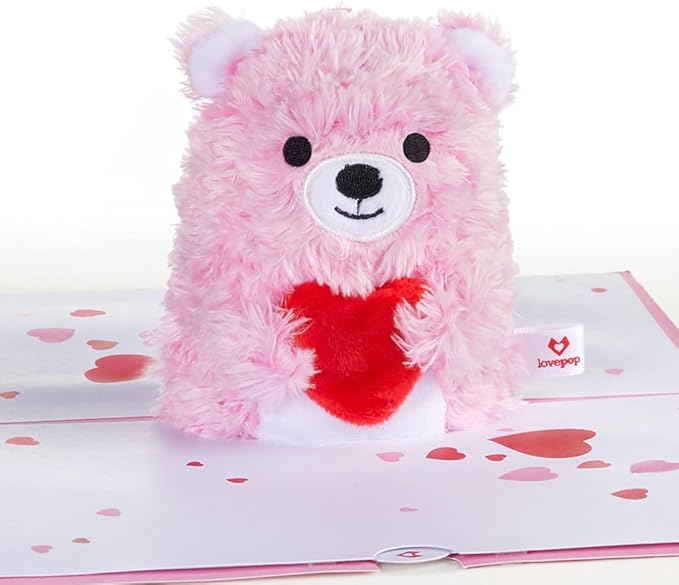 Lovepop Plushpop Soft Animal Pop-Up Card for Her and Him - 3D Bear Everyday Greeting Card for Boys, Girls, Men, Women - Beary Happy - 6" x 8" Card - Pink