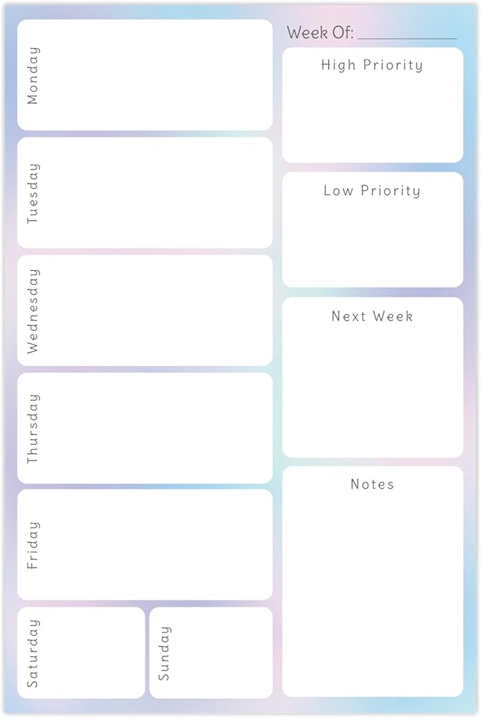 Global Printed Products 6" x 9" Vertical to-Do List and Weekly Planning Pad, 60-Sheets, Pastel