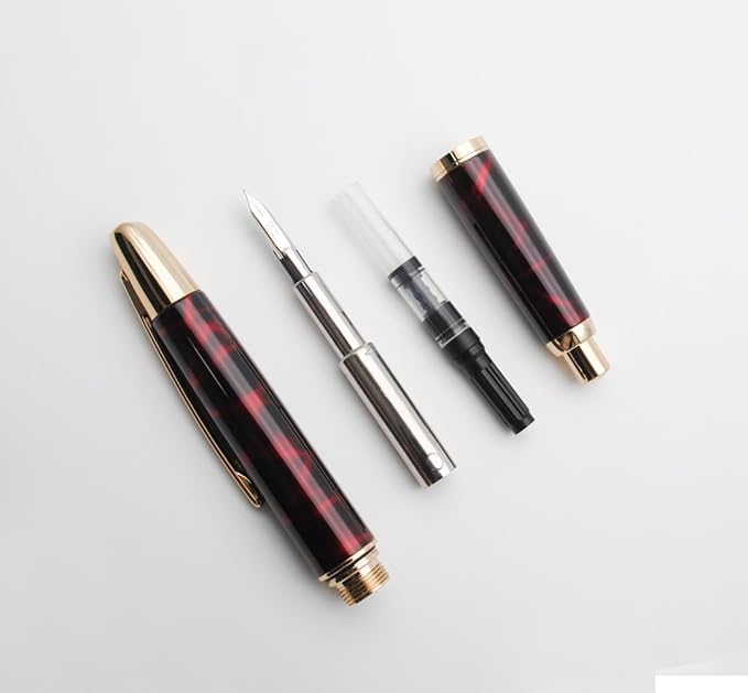 JINHAO 10 Press Fountain Pen, Retractable Metal Pen with Ink Converter (EF Nib 0.38mm, Agate Red)