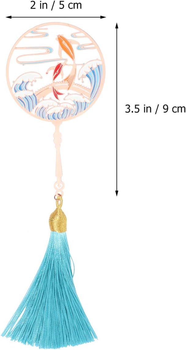 TOYANDONA Bookmarks with Tassels Hollow Book Mark Chinese Retro Bookmarks Vintage Bookmarks Retro Bookmarks Plant Printing Rose Gold Book Page Holder Round Fan Metal