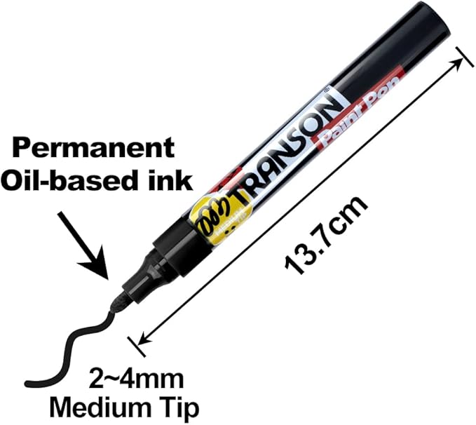 TRANSON 2 Black and 2 White Paint Markers for Fabric Rock Craft Diy Painting Medium Tip Oil Based Waterproof