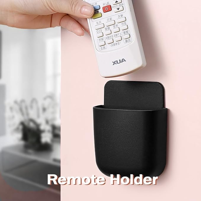 3 Pcs Remote Control Holder, Wall Mount Pen Holder Hole-Free Self Adhesive Phone Charging Organizer Pencil Storage Containers for Home Office School Supply Orgaizer (Black