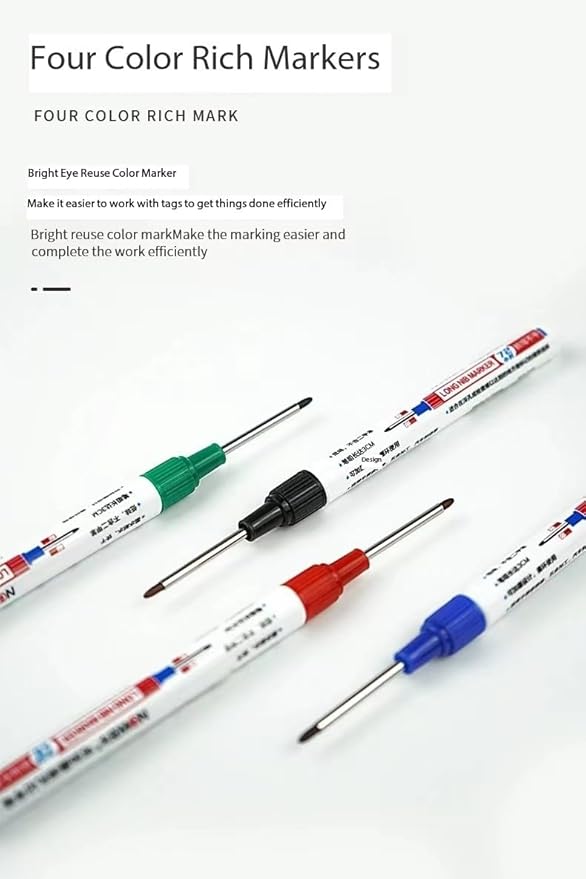 Long Head Deep Hole Marker Pens, 2024 Upgrade, Permanent, Quick-dry, Waterproof Long Nib, Colorful Carpenter Deep Reach Markers, 4 Color Set, Black/red/green/blue