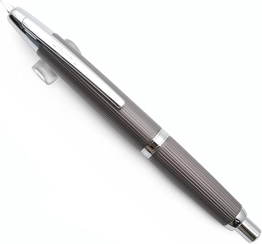 JINHAO 10 Press Fountain Pen, Retractable Metal Pen with Ink Converter (F Nib 0.5mm, Striated Dark Gray)