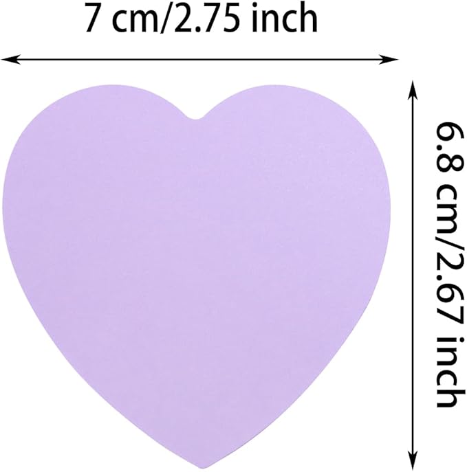 Mini Skater 2 Pack Kraft Paper Sticky Notes Heart Shaped Self-Stick Blank Book Tabs Paper Markers Sticky Notes Pad 100 Sheets Index Sticker (Light Purple)