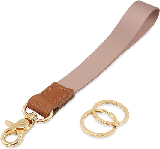 Keychain Lanyard for Women and Men, Wrist Lanyard Key Chain Holder with Key Rings, Wristlet Strap Lanyard for Car Keys ID Badge Wallet Card Holder(Khaki)