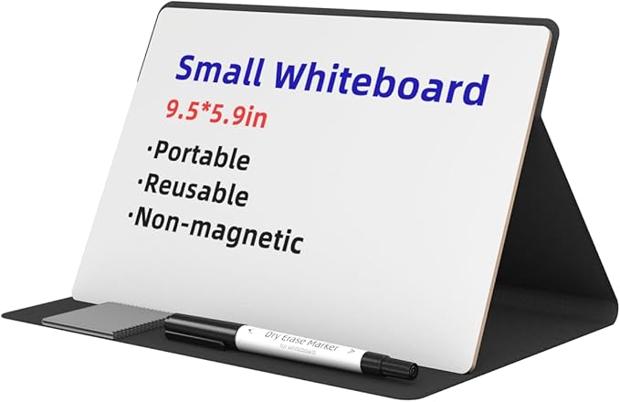 Small Dry Erase Board with Stand for Desk, Portable Reusable Desktop Notepad, 9.5 * 6.6in Memo White Board,Office Home Supplies Desk Accessories MH770 (Black)