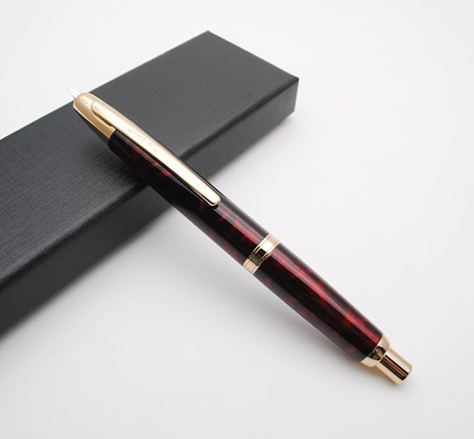 JINHAO 10 Press Fountain Pen, Retractable Metal Pen with Ink Converter (EF Nib 0.38mm, Agate Red)