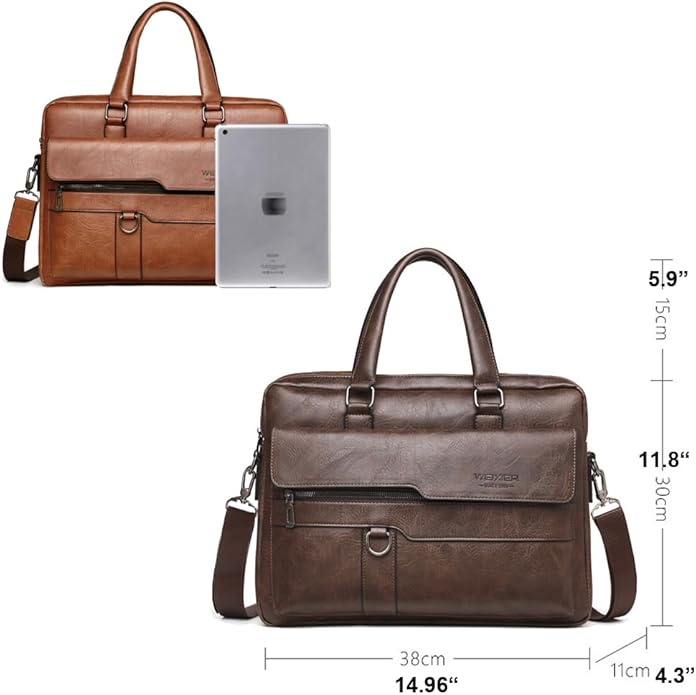 Mens Messenger Bag Leather 15.6 Inches Laptop Briefcase Large Laptop Bag Satchel Crossbody Bag