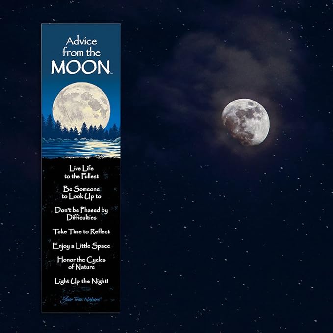 Advice from Nature 3 Bookmark Night Set, Laminated with Glossy Finish, Printed on Recycled Paper - Wolf, Moon, Night Sky (AMBM-NIGHT)