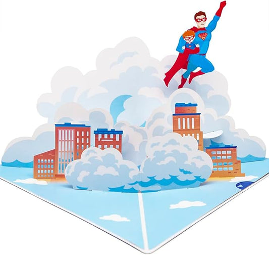 Happy Fathers Day Pop Up Card, Handcrafted 3D Super Dad Greeting Cards from Wife, Daughter, Son, Kids for Father, Husband, Grandfather, All Occasion.