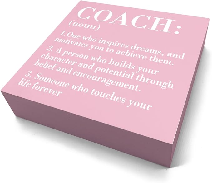 Inspirational Coach Noun Coach Gifts Desk Decor Wooden Box Sign Rustic Pink Wood Block Plaque Box Sign for Coach Mentor Trainer Tutor Home Office Desk Shelf Table Decoration Coach Definition