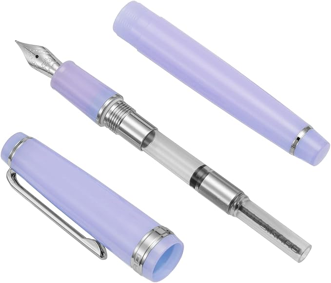 Jinhao 82 Acrylic Fountain Pen, Iridium Extra Fine Nib with Ink Converter, Transparent Purple Classic Design Smooth Writing Pen (Silver Trim)