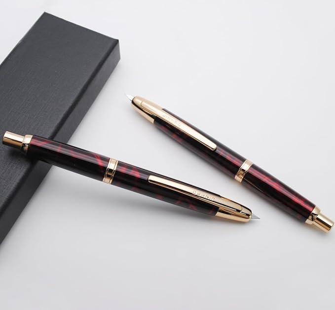 JINHAO 10 Press Fountain Pen, Retractable Metal Pen with Ink Converter (EF Nib 0.38mm, Agate Red)