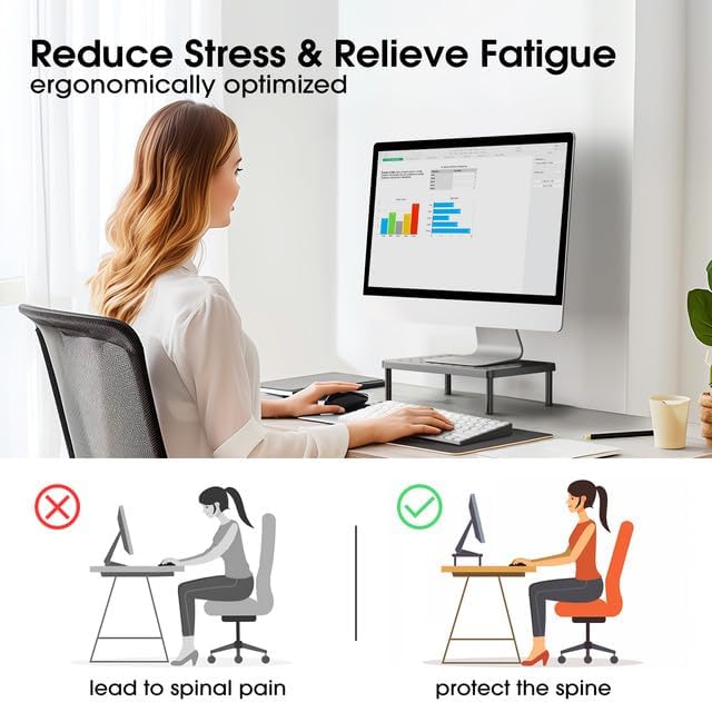 Monitor Stand for Desk - Ergonomic Monitor Riser, Laptop Stand with Non-Slip Pads, Sturdy & Stable Computer Stand with Cooling Holes, Desk Organizer for Laptop, Printer, 14.1''×9.4''×3.9''