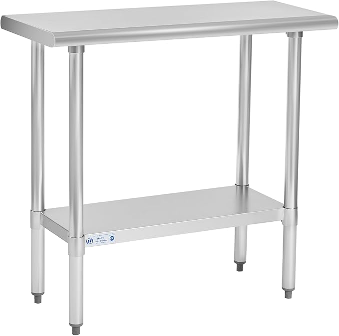 Hally Stainless Steel Table for Prep & Work 18 x 36 Inches, NSF Commercial Heavy Duty Table with Undershelf and Galvanized Legs for Restaurant, Home and Hotel