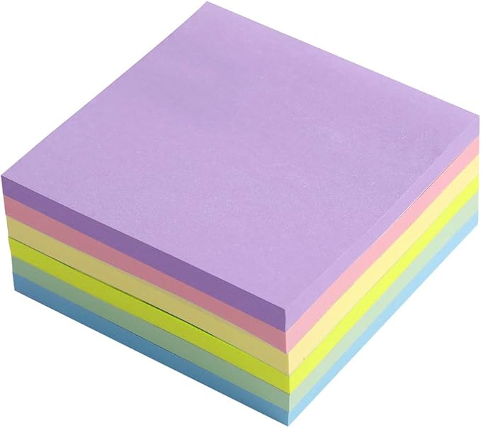 Vanpad Sticky Notes 4X4 in Pastel Post Stickies Super Sticking Power Memo Pads Strong Adhesive, 6 Pads/Pack, 72 Sheets/pad