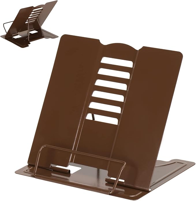 Metal Book Stand - Adjustable Book Holder for Reading (Full Brown)