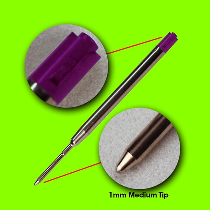 Jaymo Replacement for Parker 1950369/1950370/1950371 and Bastion - Measures 3.875 in / 98 mm Long - G2 Ballpoint Pen Refill - 6 Purple