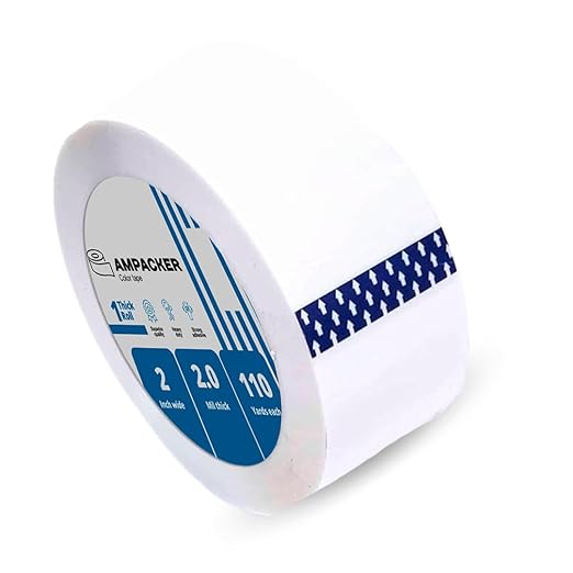 Heavy Duty Packaging Color Tape for Shipping,Packing and Moving 2" Wide x 2.0 Mil Thick -110 Yrd Roll -Acrylic Adhesive Tape for Box Sealing. (1 Roll, White, 2" Wide x 110 yds)