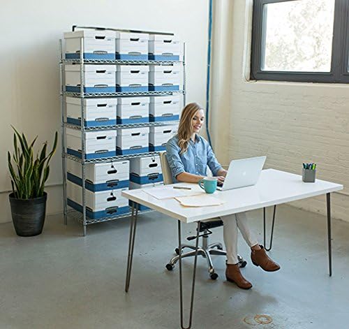 Bankers Box 4 Pack STOR/File Medium-Duty File Storage Boxes, FastFold, String and Button, Legal, White/Blue