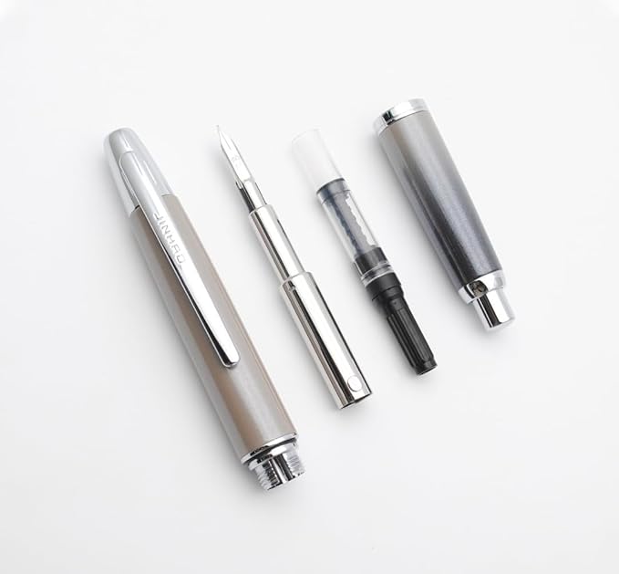 JINHAO 10 Press Fountain Pen, Retractable Metal Pen with Ink Converter (F Nib 0.5mm, Gradient Grey)