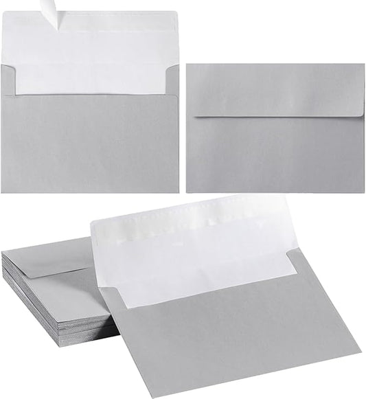 50 Pieces Metallic Color Self Seal Envelopes for Greeting Cards, Invitations, Postcards (Silver, 4x6)