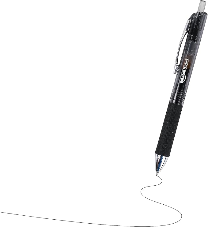 Amazon Basics Gel Pens Fine Point Smooth Writing Pens, Retractable, Black, 0.7mm, 12 Pack